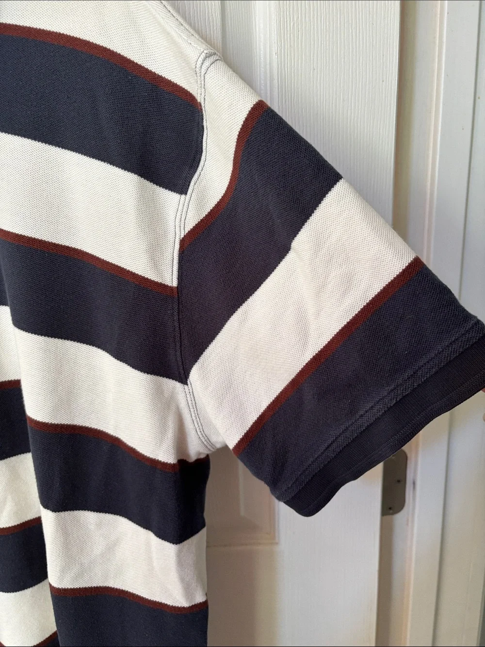 L.L. Bean Men’s Navy, White & Brown Striped Polo XL